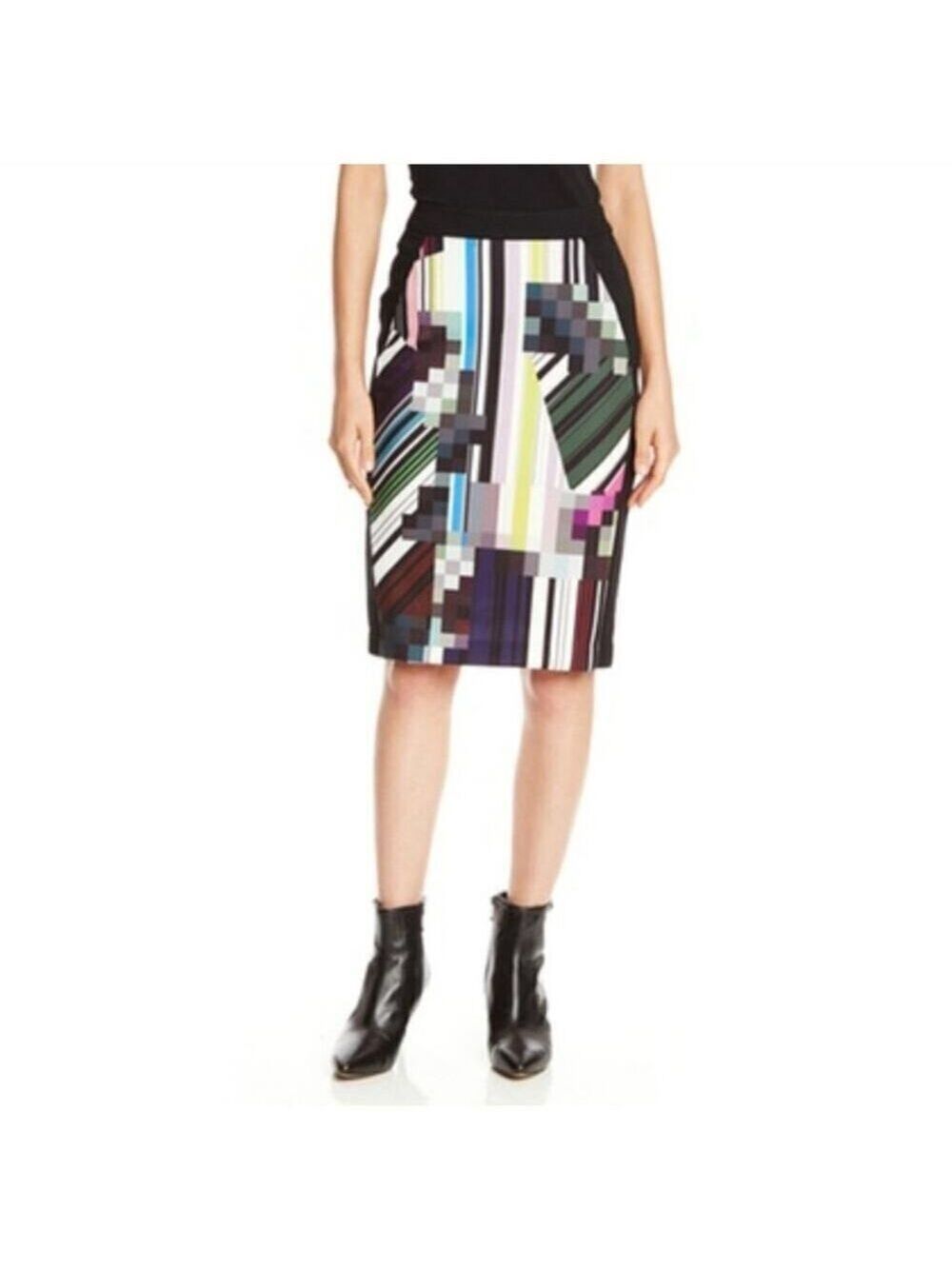 Trina Turk Multicolor Black Striped Printed Pencil Skirt  Size 2
